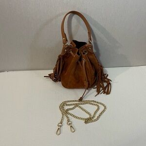 Anna Paola suede , genuine leather fringe bucket bag